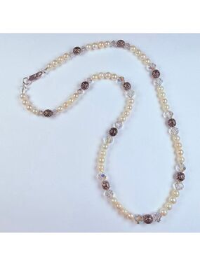 Deb Guyot Natural Pearl Crystal & Sterling Silver 925 Strand Vintage Necklace